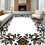 Elegant Black Gold Floral Border Rug