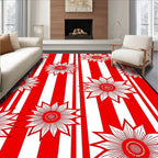 Bold Red White Striped Sunflower Rug