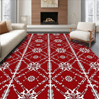 Crimson White Geometric Medallion Star Rug