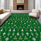 Holiday Forest Trees Christmas Green Gold Rug
