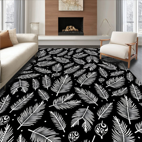 Black White Feather Garden Rug