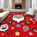 Jolly Santa Christmas Icons Red Rug