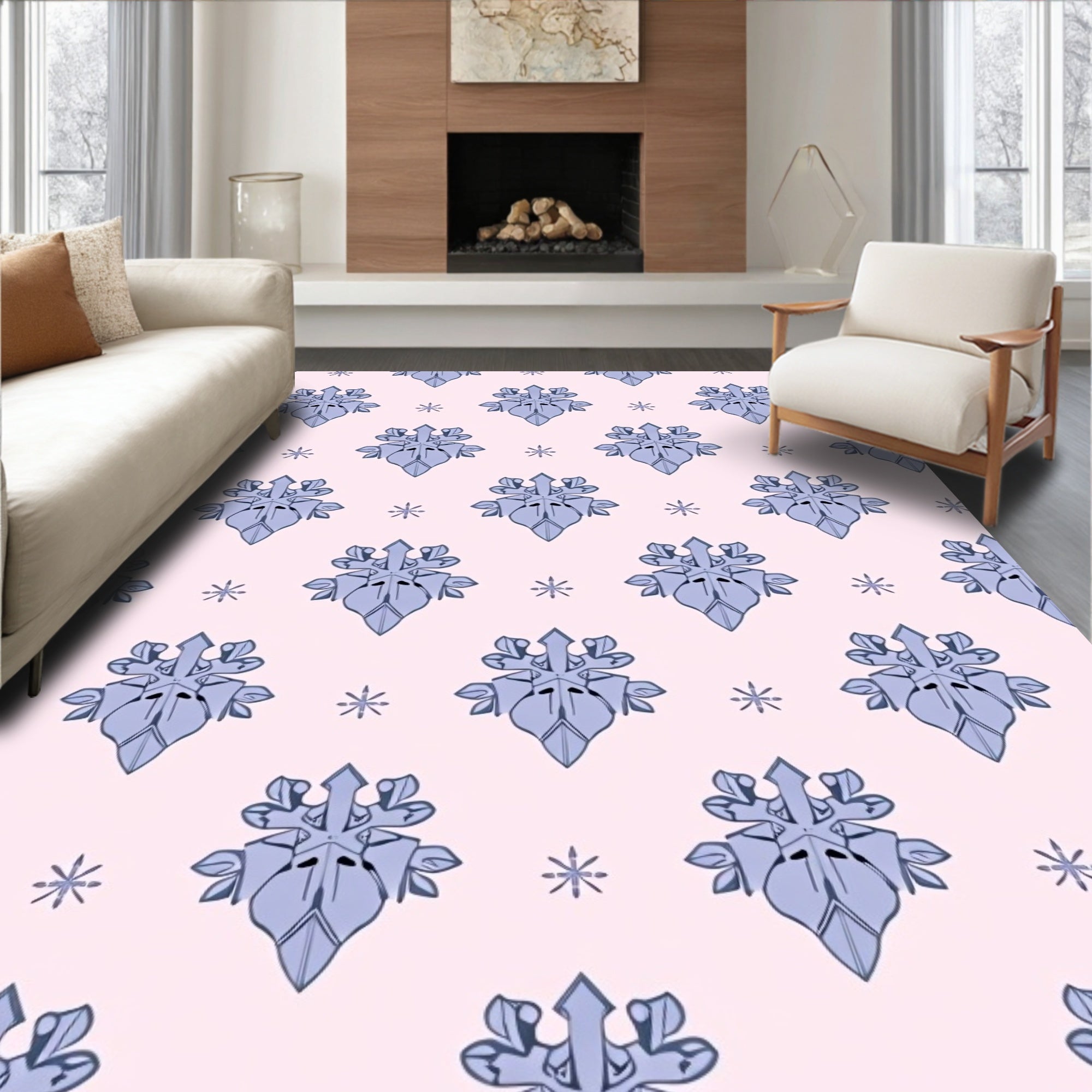 Pale Pink Blue Frost Flower Repeating Rug