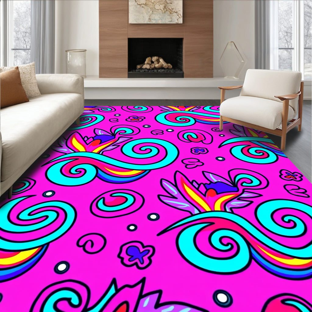 Vibrant Pink Psychedelic Swirl Flower Rug