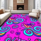 Vibrant Pink Psychedelic Swirl Flower Rug
