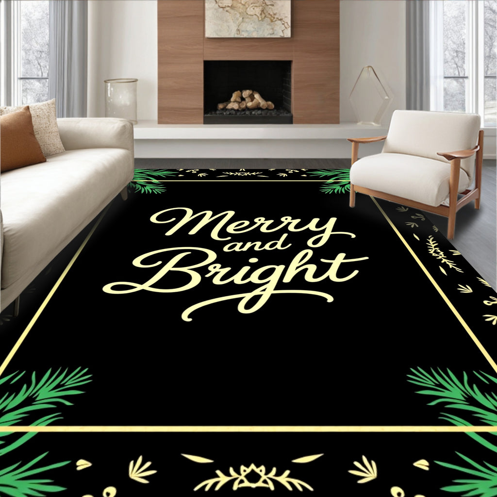 Merry Bright Calligraphy Festive Frame Rug