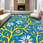Blue Yellow Floral Branches Stars Rug