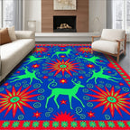 Vibrant Blue Green Red Deer Stars Rug