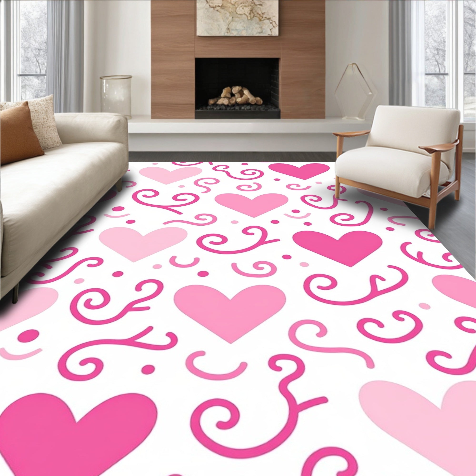 Pink Hearts Swirls and Dots Rug