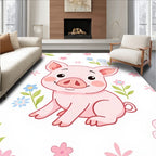 Whimsical Pink Piglet Floral Meadow Rug