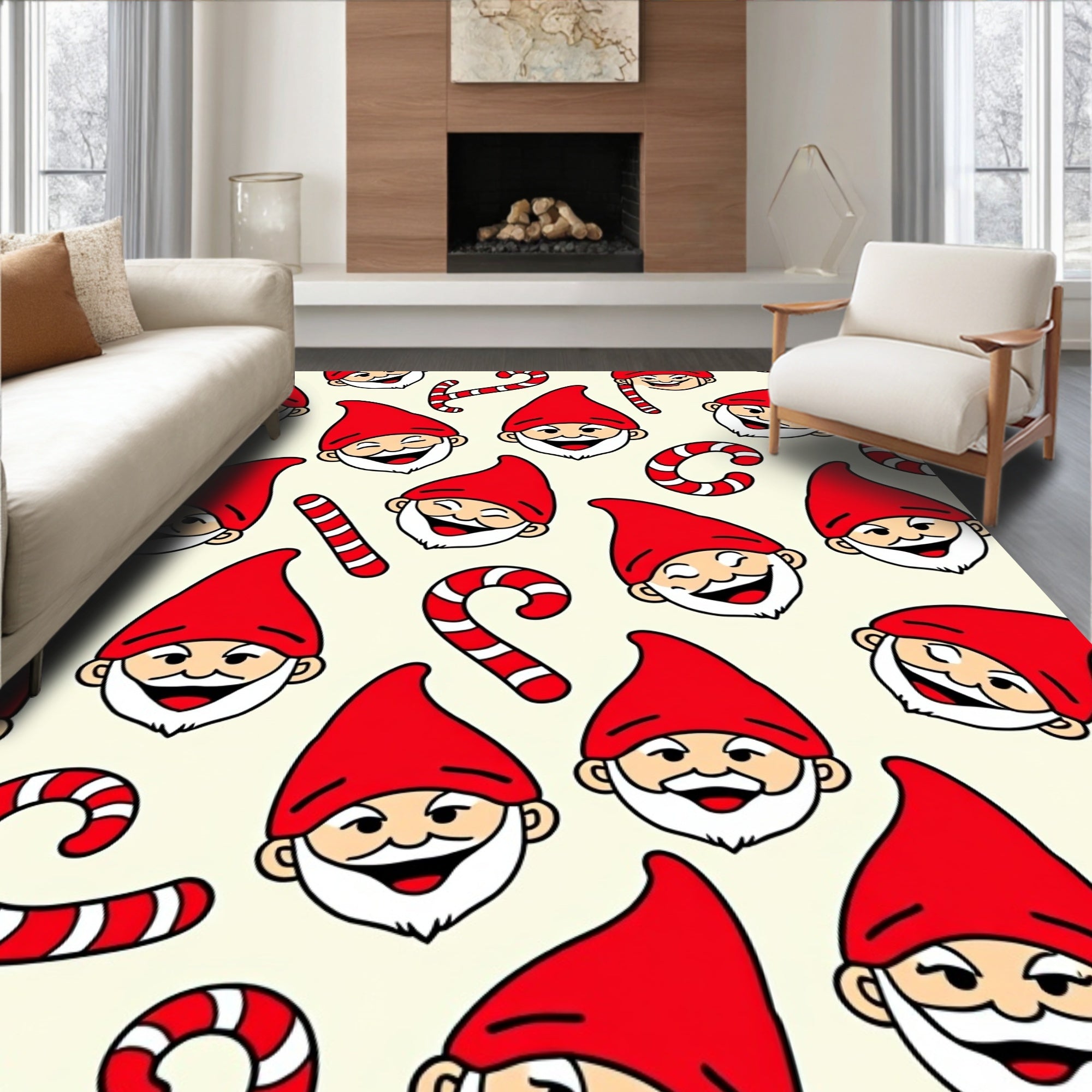 Jolly Gnome Candy Cane Holiday Pattern Rug