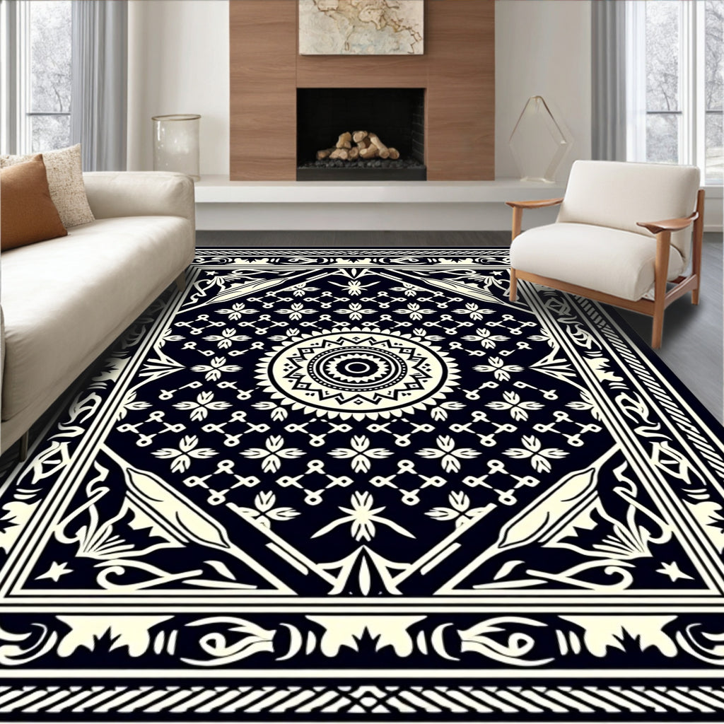 Dark Cream Intricate Ornamental Medallion Rug