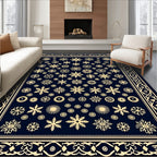 Golden Snowflake Navy Blue Border Rug