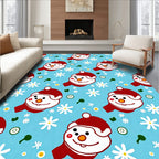 Cute Snowman Red Scarf Snowflakes Rug