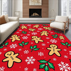 Red Gingerbread Man Snowflakes Holly Rug