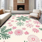 Festive Pink Green Snowflake Collage Rug