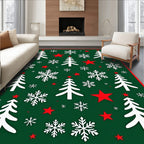 Festive Green Christmas Tree Snowflakes Stars Rug