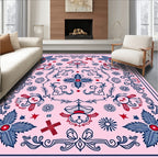 Pink Navy Red Floral Medallion Rug