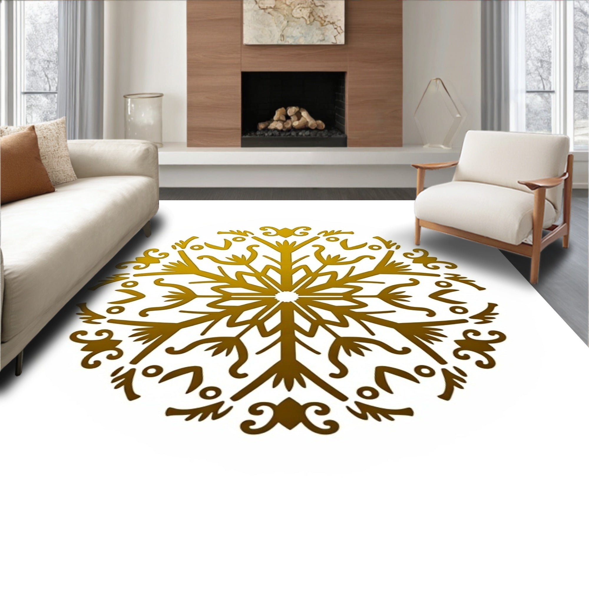 Golden Circular Starburst Medallion Rug