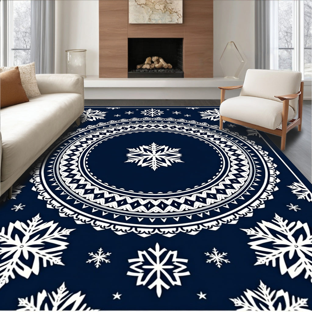 Navy Snowflake Mandala Medallion Rug
