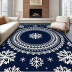 Navy Snowflake Mandala Medallion Rug