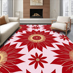 Vibrant Red Golden Sunburst Floral Rug