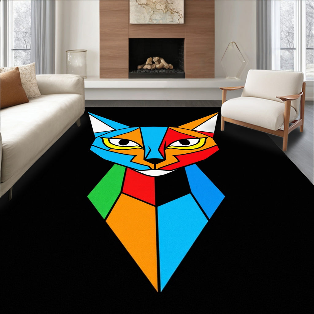 Colorful Cubist Cat Face Rug