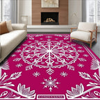 Crimson White Snowflake Medallion Focal Rug
