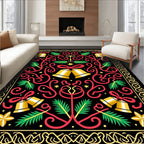 Festive Golden Bells Red Swirls Rug