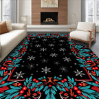 Festive Holly Berry Snowflake Frame Rug