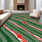 Green Red White Wavy Stripes Rug