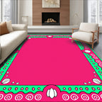 Vibrant Pink Green Shell Swirl Border Rug