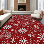 Festive Red Snowflake Swirl Rug