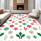 Crimson Green Snowflake Holly Medley Rug
