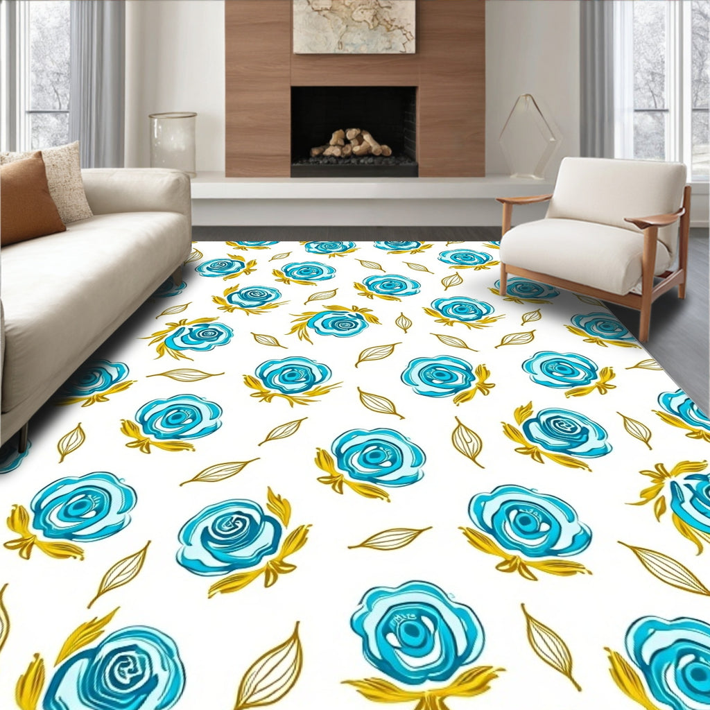 Teal Rose Garden Whimsical Bloom Rug