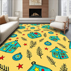 Whimsical Teal Houses Stars Branches Rug