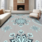 Dusty Blue Mandala Floral Arrangement Rug