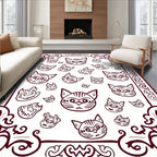 Crimson Cat Faces Scattered Borders Rug