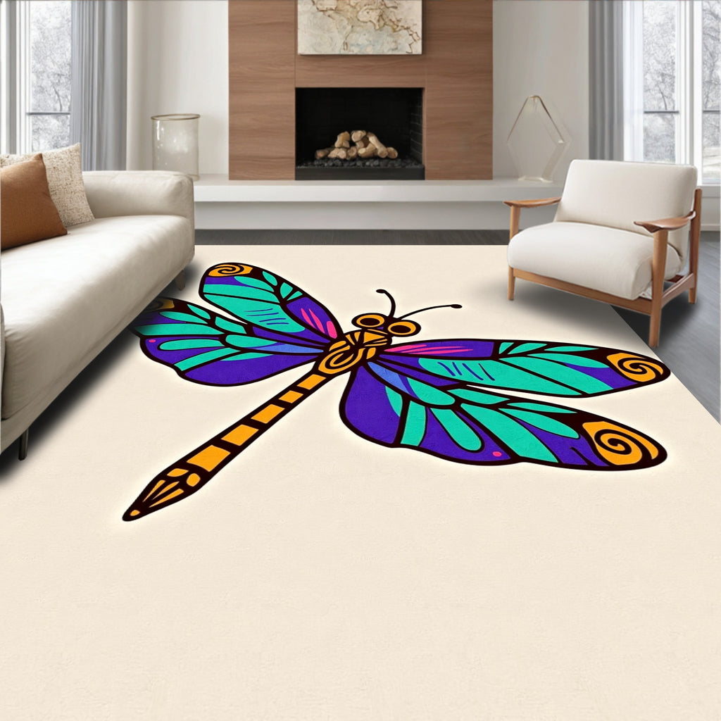 Vibrant Blue Green Dragonfly Swirl Rug