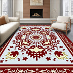 Crimson Cream Floral Medallion Bordered Rug