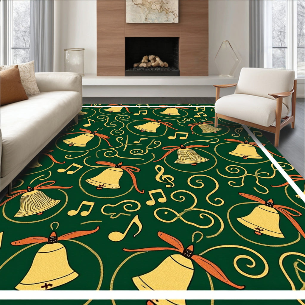 Golden Bells Musical Swirls Green Rug