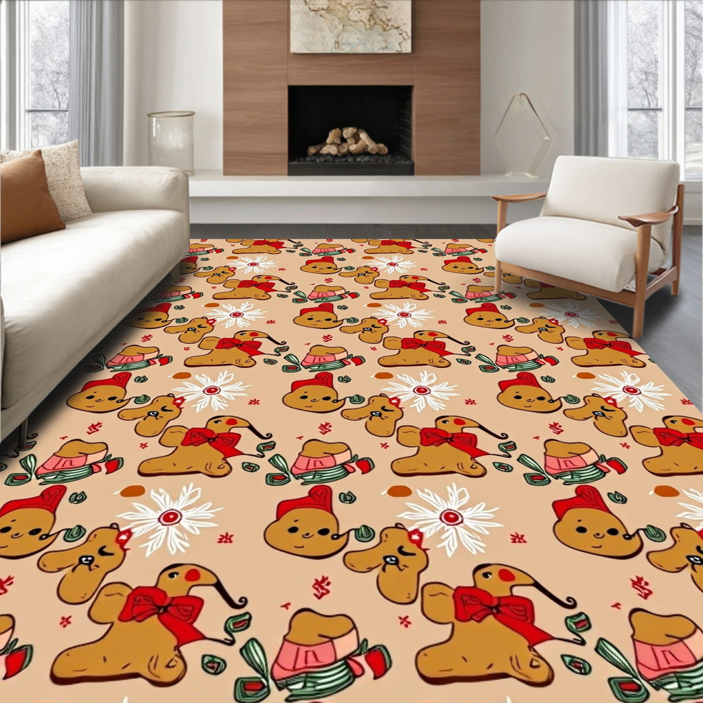 Whimsical Gingerbread Candy Cane Friends Rug