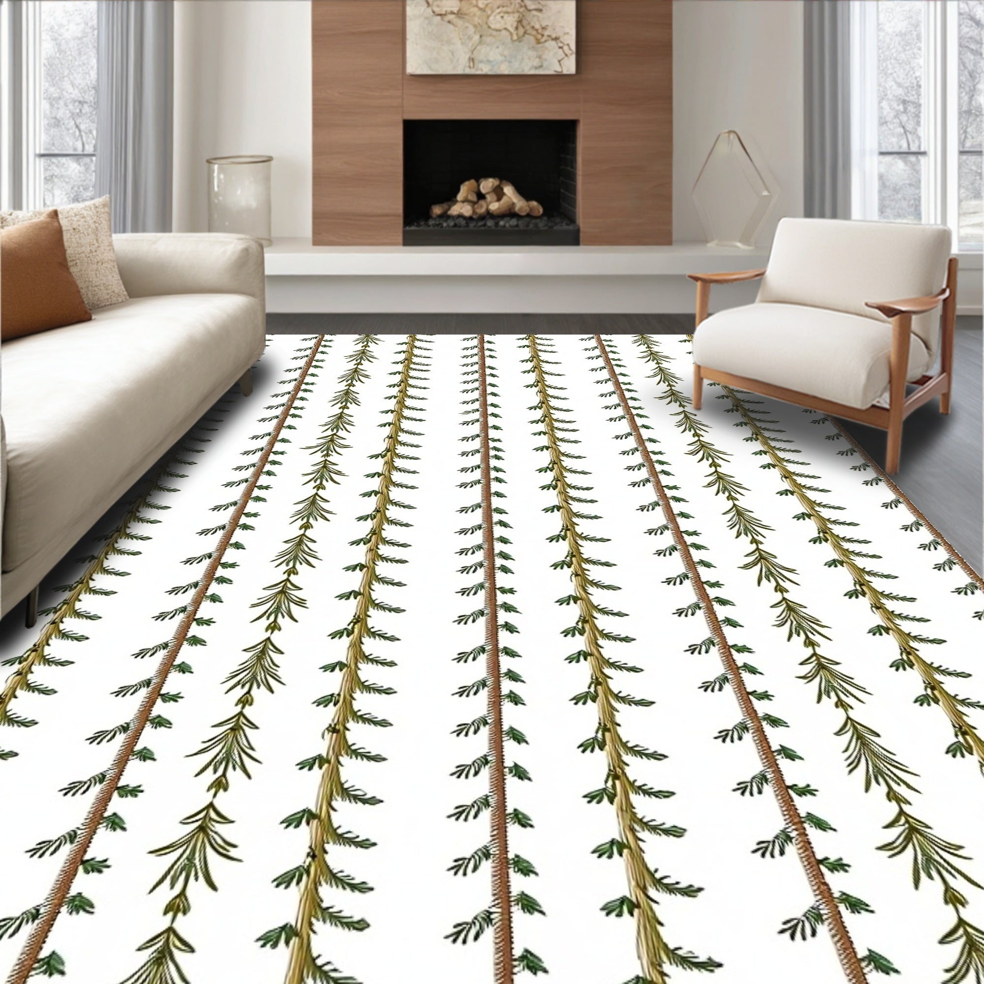 Vertical Green Pine String Garland Rug