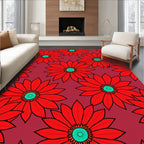Crimson Daisy Floral Arrangement Rug