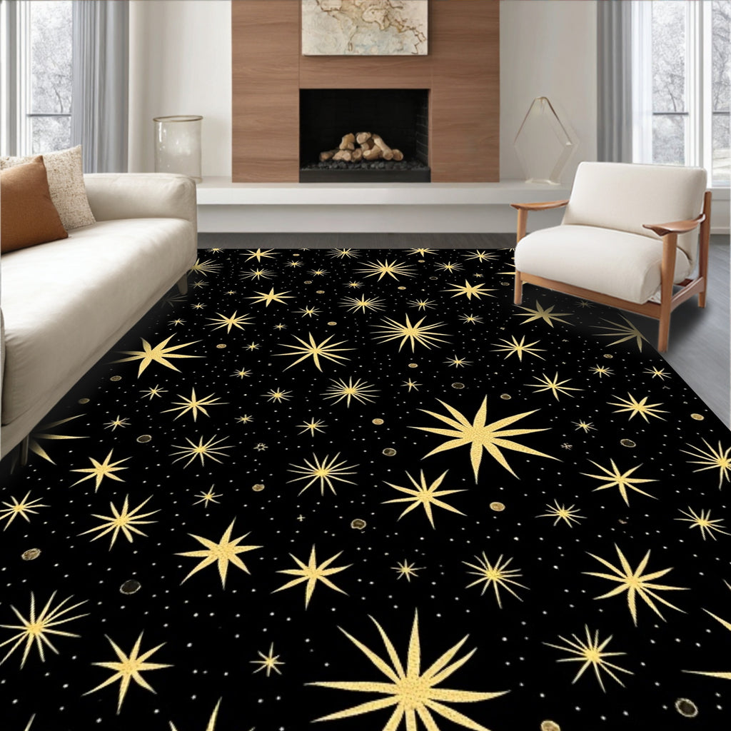 Golden Starry Night Spangled Rug