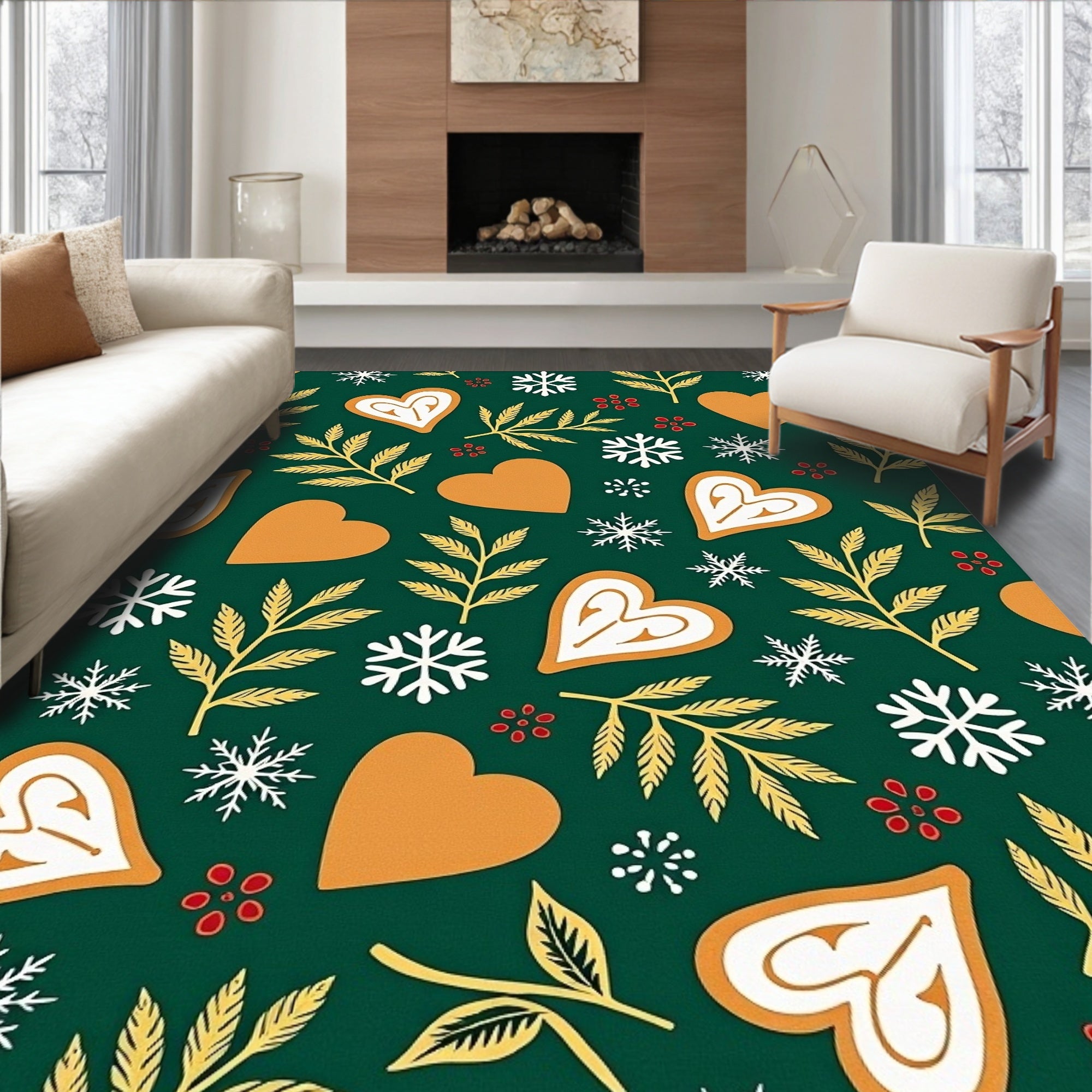 Whimsical Gingerbread Heart Snowflake Fern Rug