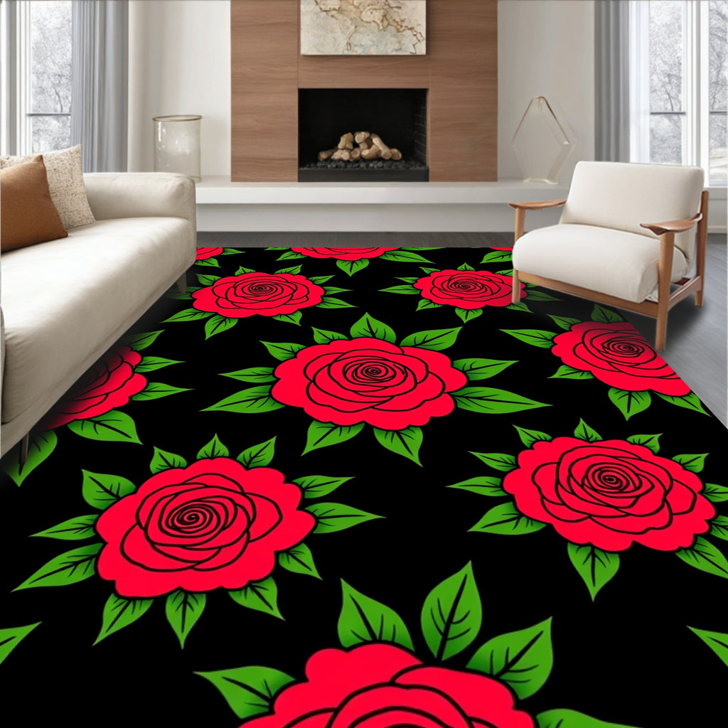 Bold Red Rose Garden Repeat Rug