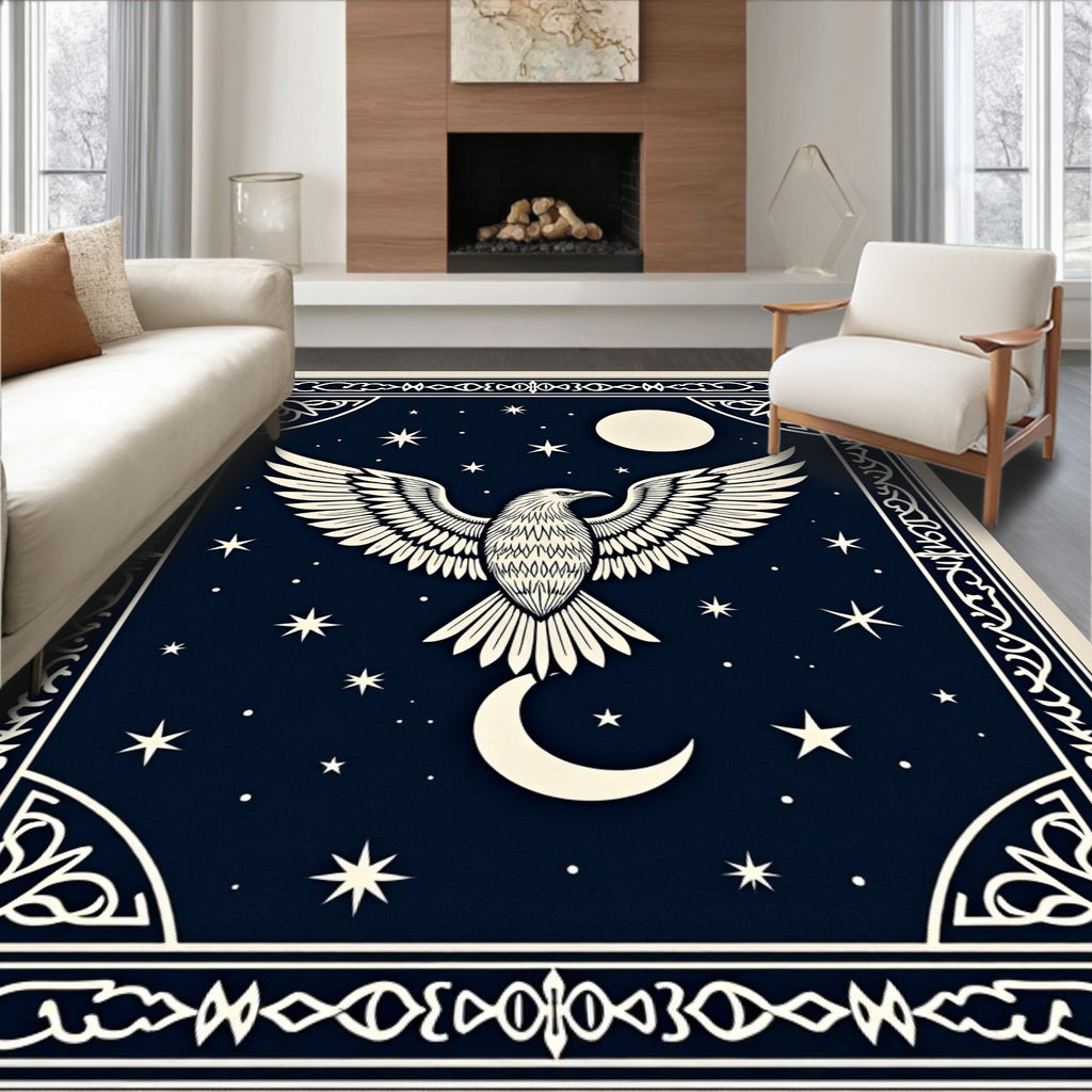 Midnight Eagle Moon Stars Border Rug