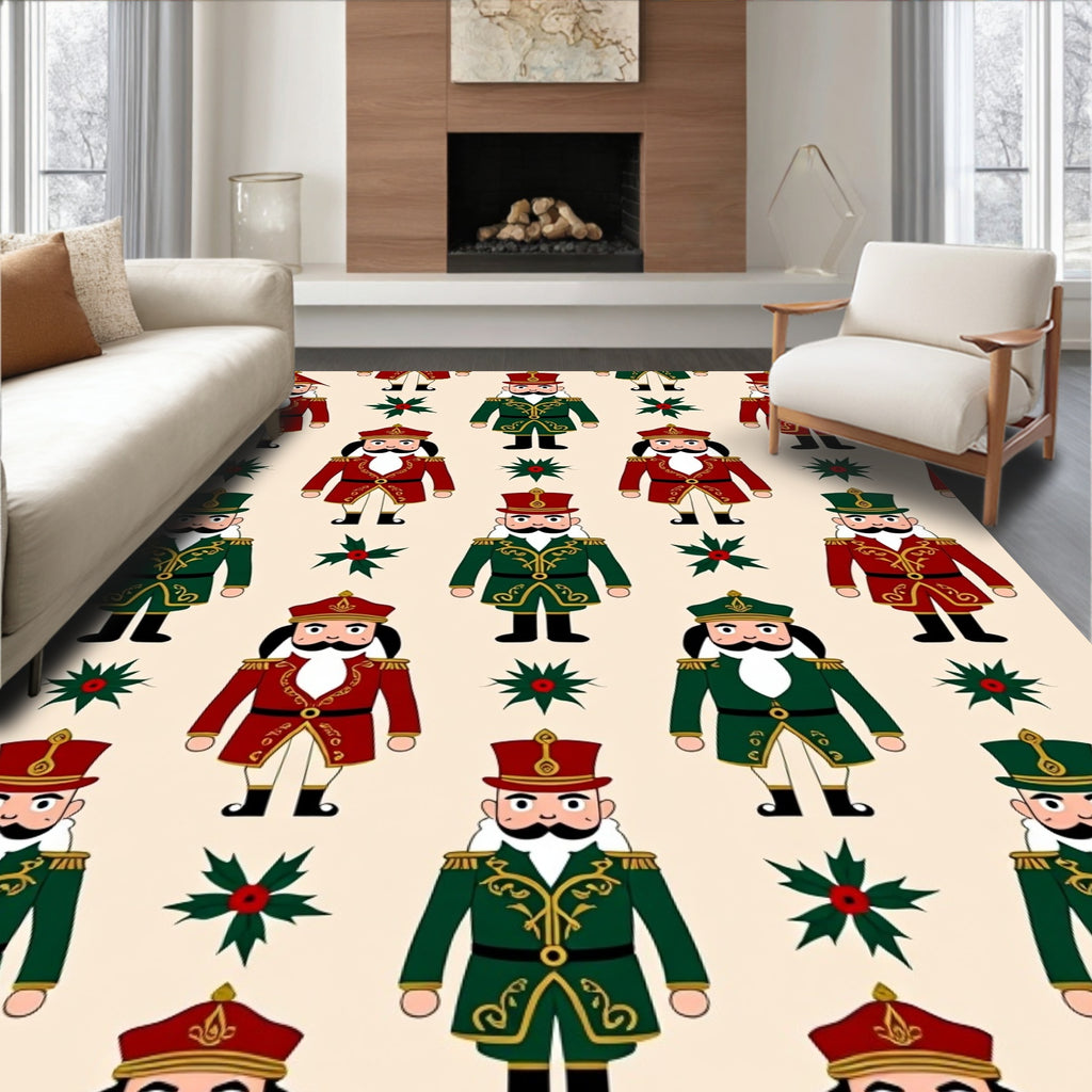 Festive Nutcracker Soldier Emerald Red Rug