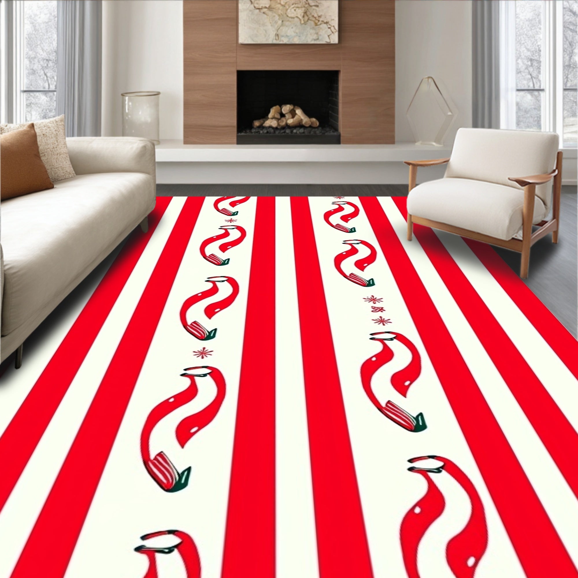 Red And White Candy Cane Stripes Rug